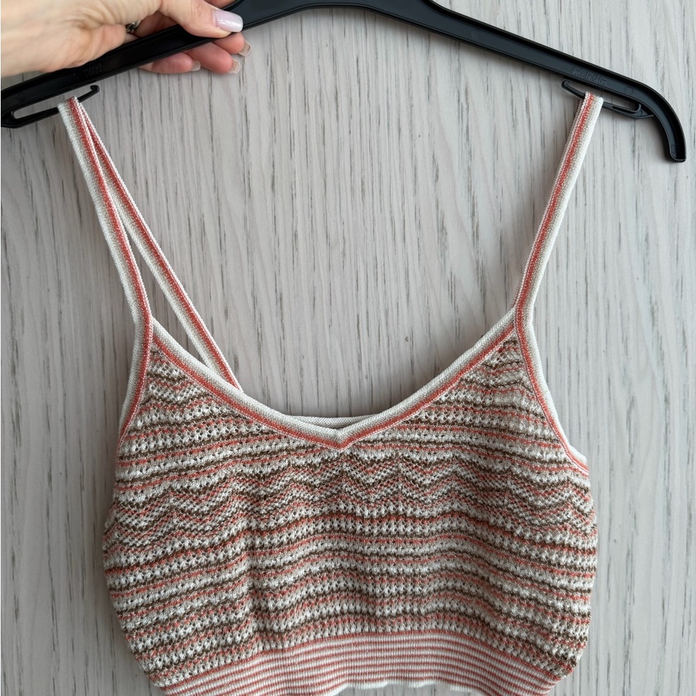 INTERMIX Chevron Knit Camisole in Cream and Tan